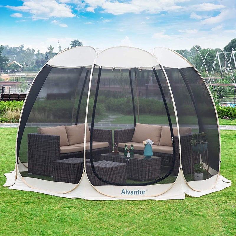 AlvantorÂ® Screen House Room Camping Tent Outdoor Canopy Pop Up Sun Shade Hexagon Shelter Mesh Walls Not Waterproof 10'x10' Beige Patent Pending - Image 1